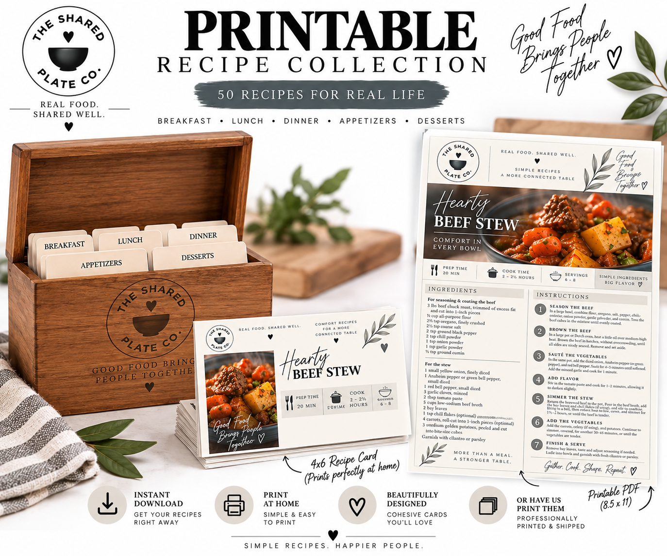 The Shared Plate Co. printable recipe collection — recipe box, 4x6 cards and printable pages